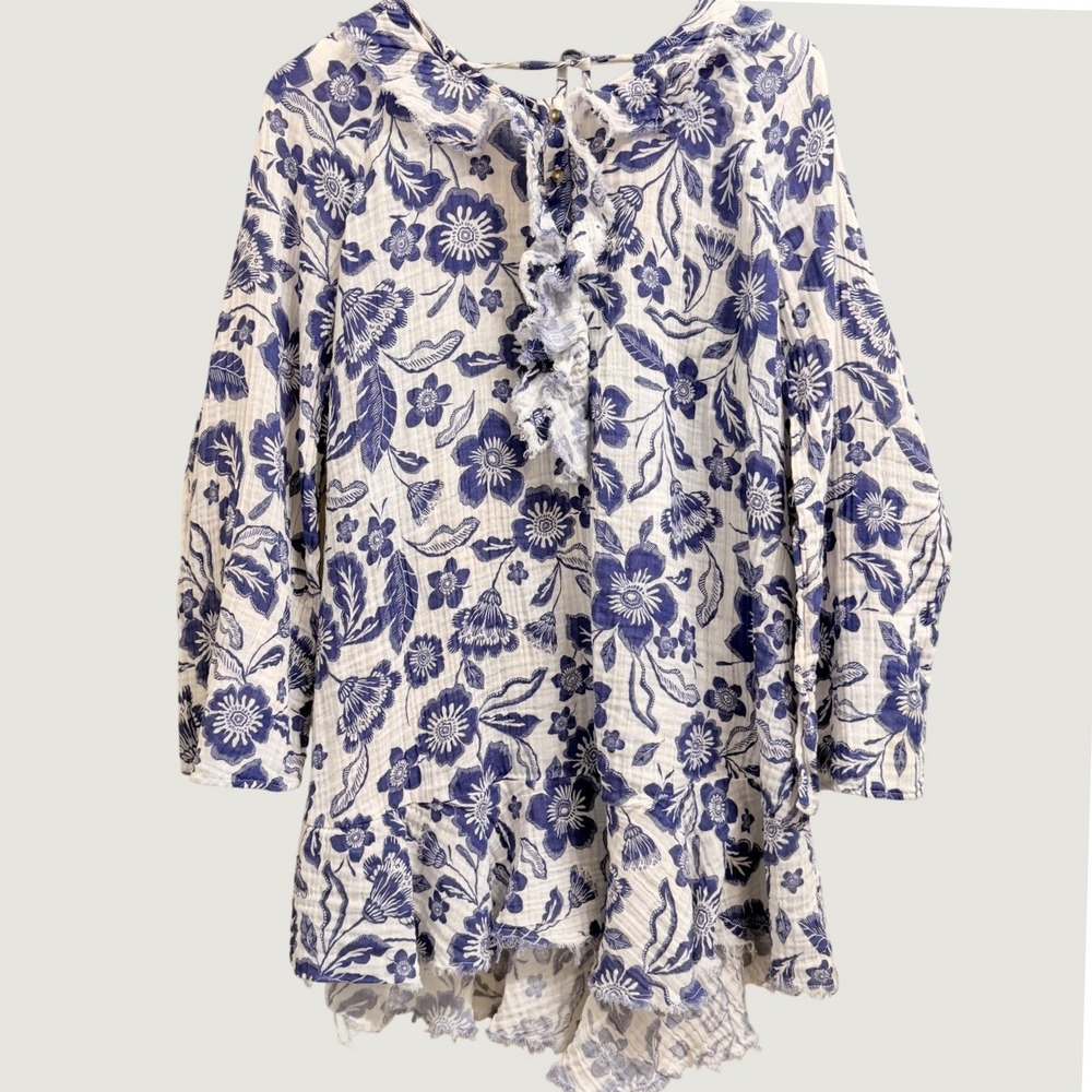 Anthropologie Floral Gauze Mini Dress Size Large Tunic Coverup Gauzy Cotton